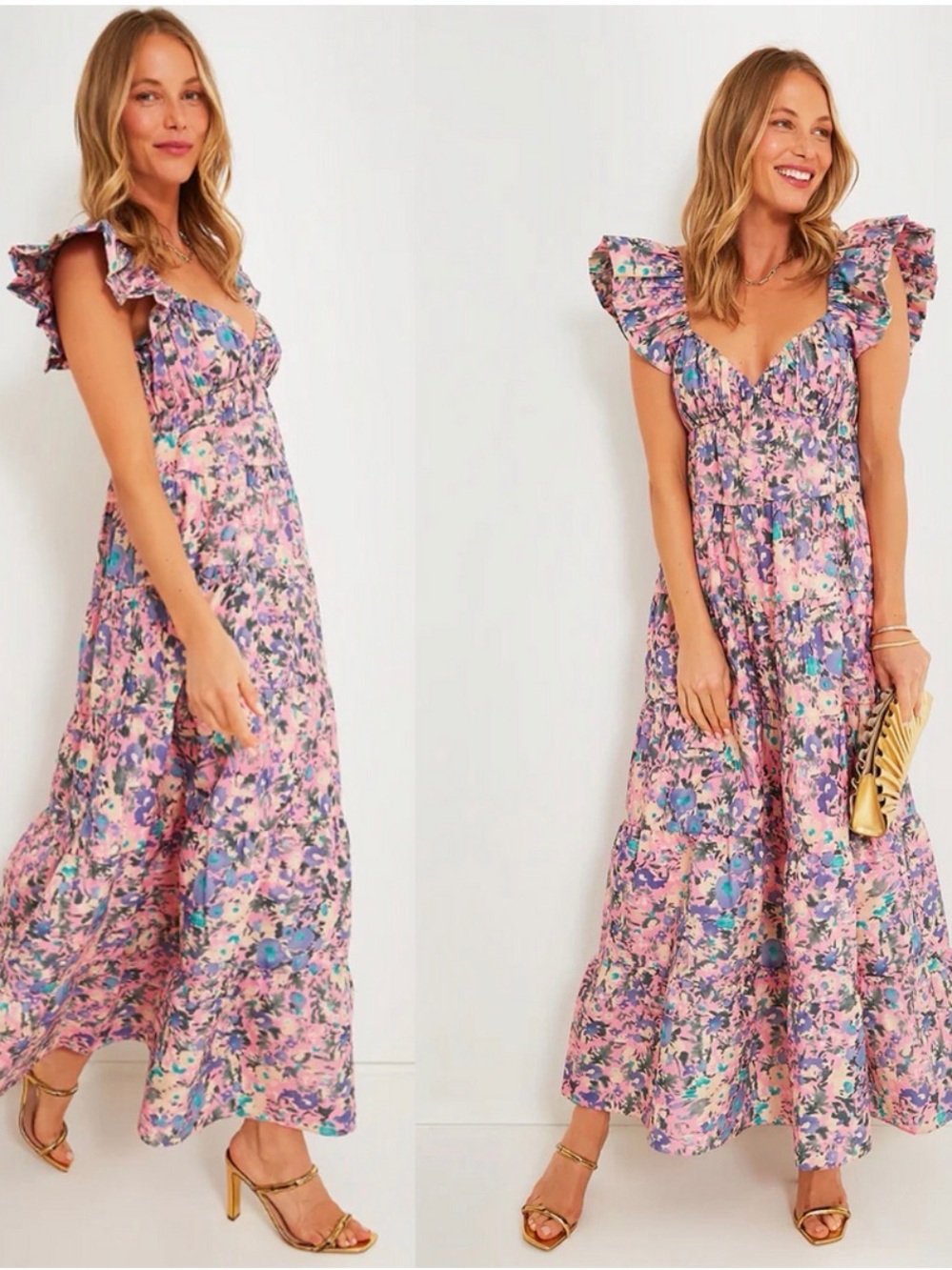 Floral Pink Ruffle-Sleeve Maxi Dress by Hyacinth House from Tuckernuck